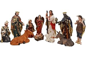 PSYHILAR 6" Nativity Set with 11 Figures, Nativity Scene Figurines Christmas Indoor Statues Resin Religious Decorations