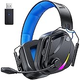 Vakedy Wireless Gaming Headset for PS5, PS4, PC, 2.4GHz Low-Latency & Bluetooth 5.4 Gaming Headphone with Noise Canceling Mic, 50mm Drivers, 50H Battery Wireless Headset for Switch, Mobile, Mac