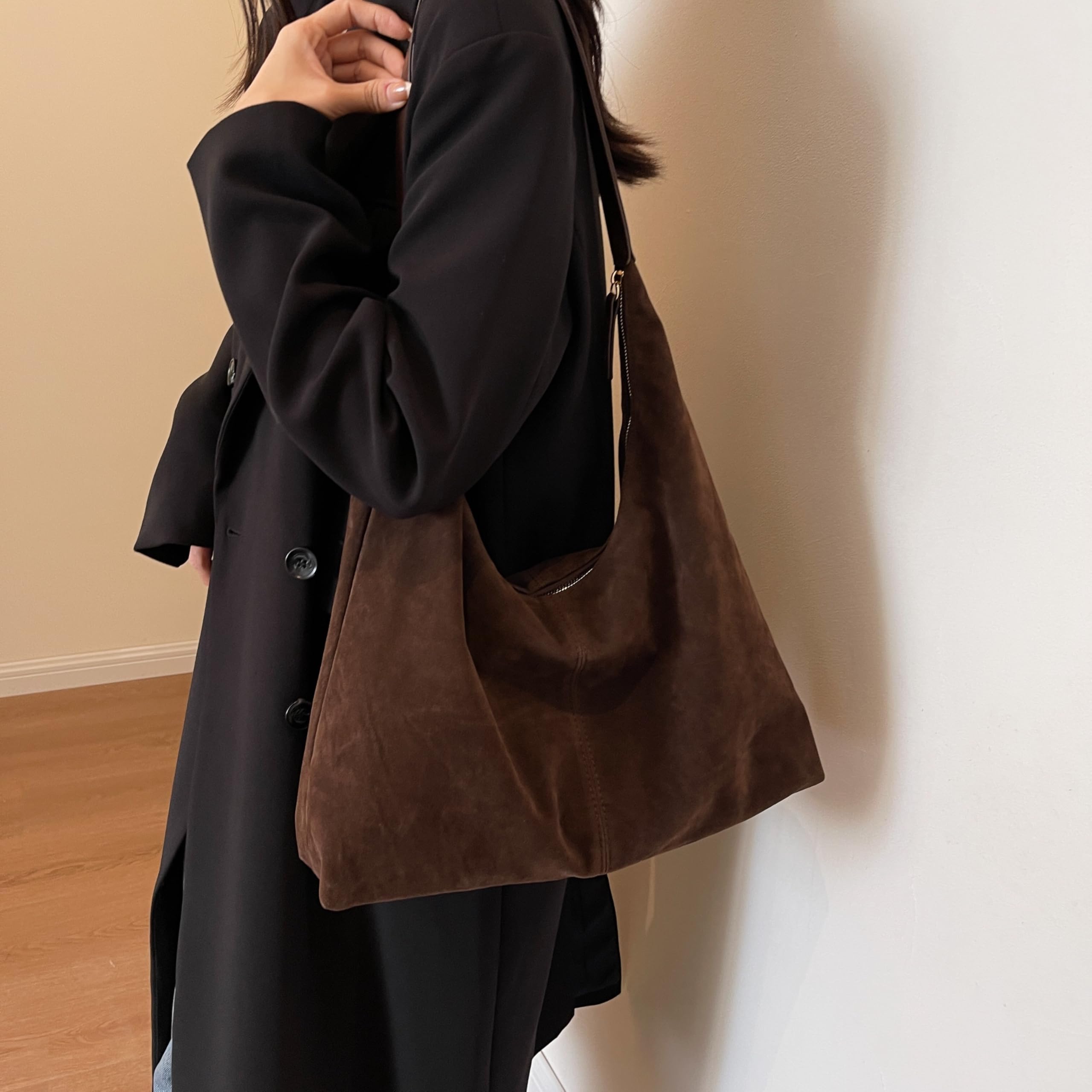 HiTotes Suede Tote and Hobo Bags for Women - Large Slouch and Crescent Shoulder Bags - Work Tote Handbag