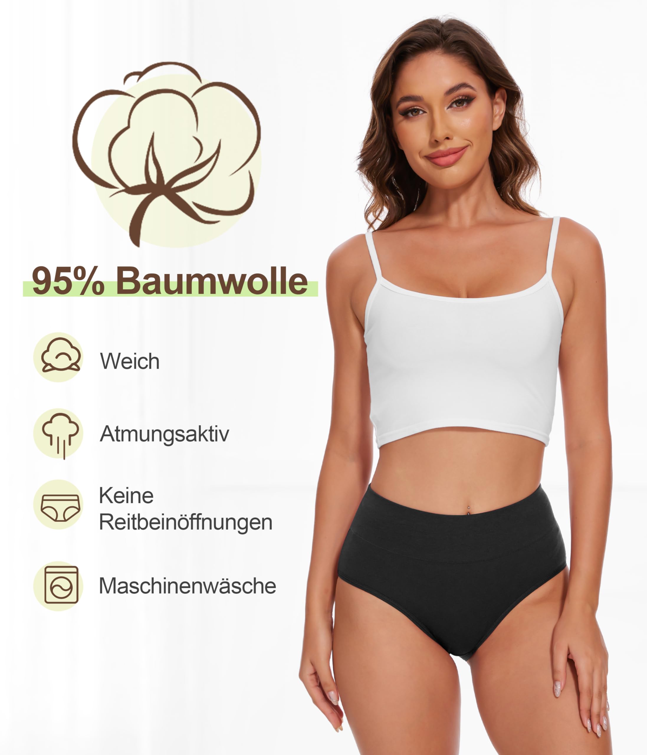 YESWEL Unterhosen Damen 5er Pack, Baumwolle Hohe Taille Unterwäsche, Hipster Stretch Atmungsaktive Panties für Frauen (Schwarz,L) 5