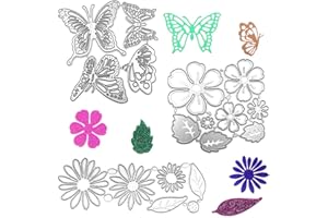 AFUNTA Metal Die Cuts Embossing Stencil Tool, 2 Sets Flower Leaves Shape 14 Styles 3D Die Cuts Stencil & 4 Pcs Butterfly Shape Cutting Dies for Album Decoration, Greeting Card DIY Craft Decoration