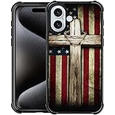 Zeggi for iPhone 16 Case 6.1-inch with Cross American Flag Four Corner Airbag Protection Design Soft Silicone Frame Personalized Pattern Case Compatible with iPhone 16 for Men