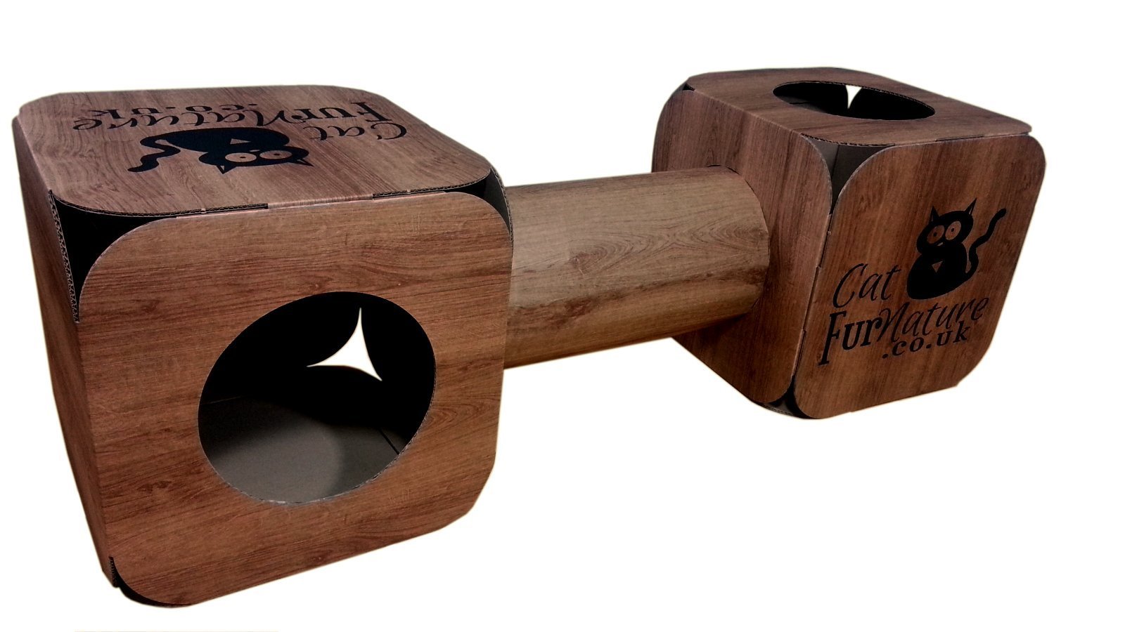 Cardboard Cat House & Tunnel Wood Effect - Bed