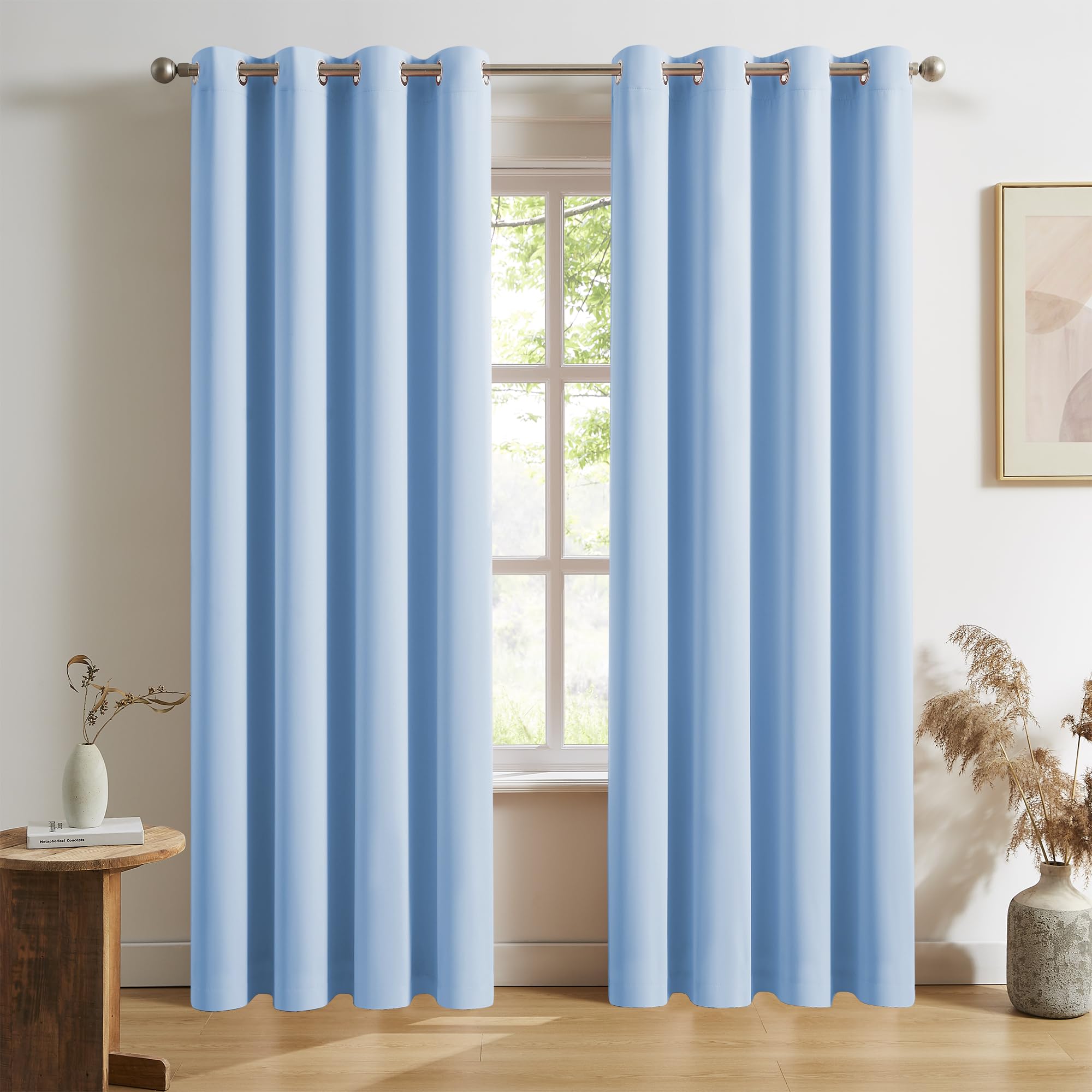 Photo 1 of DUALIFE Cerulean Blue Blackout Curtain Panels 84 Inches Long Grommet Curtains for Living Room and Bedroom Solid Window Treatment Room Darkening Bedroom Curtains Thermal Insulated Drapes 2 Panels