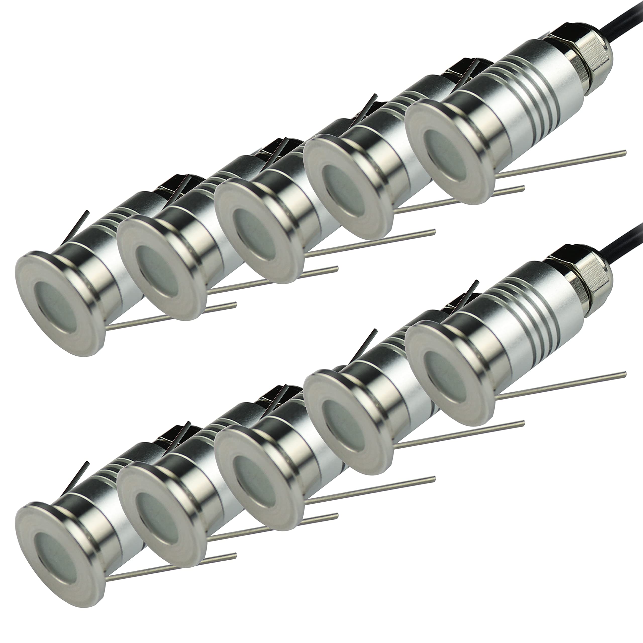 CNBRIGHTER LED Mini In-Ground Well Light-Finger Size,1W 12V DC, 120° Wide Beam Angle, IP67 Waterproof, Recessed Marker Indicator Underground Outdoor Landscape Lighting,Warm White-3000K (10 Pack)