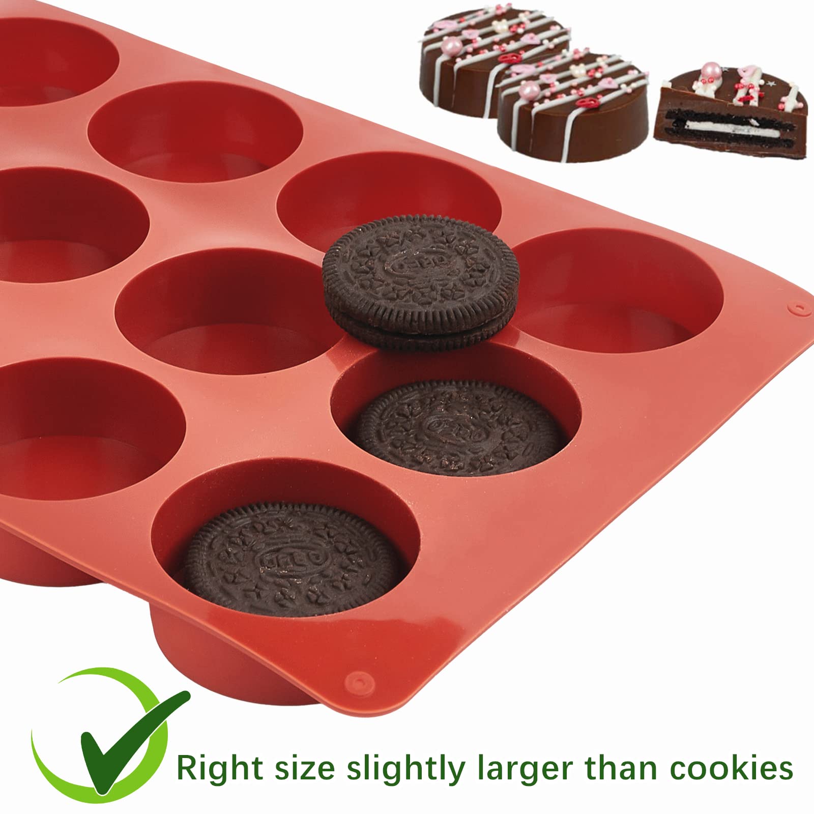 Ocmoiy 2 Inch Ore Mold Round Silicone Molds for Chocolate Covered Ore Cookie, Mini Cake, Candy, Dessert, Jelly, 24 Cups Cylinder Baking Mold Set of 2