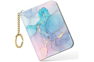 Nipichsha Women's Small RFID Blocking Leather Wallet, Colorful Ink Marble, Slim and Compact Size, 12-Slot Compartment, Protects Privacy