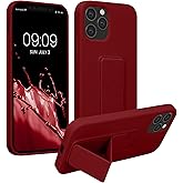 kwmobile Case Compatible with Apple iPhone 12 / iPhone 12 Pro - Case with Hand Strap and Stand Soft TPU Silicone Coating - Rhubarb Red