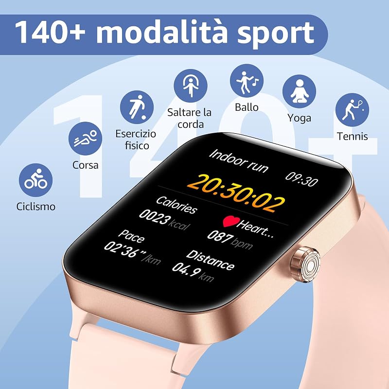Smartwatch Uomo Donna,1.95" Orologio Smartwatch con Effettua/Risposta Chiamate,140+ Sportive Fitness Tracker con Pressione Sanguigna e Monitor Sonno,IP68 Smart Watch per Android/iOS — foto 5 di 6