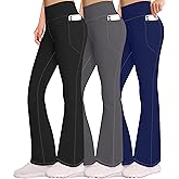 AENLLEY Girls Stretchy Flare Yoga Pants with Pockets - High Waisted Wide Leg Activewear Leggings for Kids