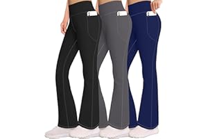 AENLLEY Girls Stretchy Flare Yoga Pants with Pockets - High Waisted Wide Leg Activewear Leggings for Kids