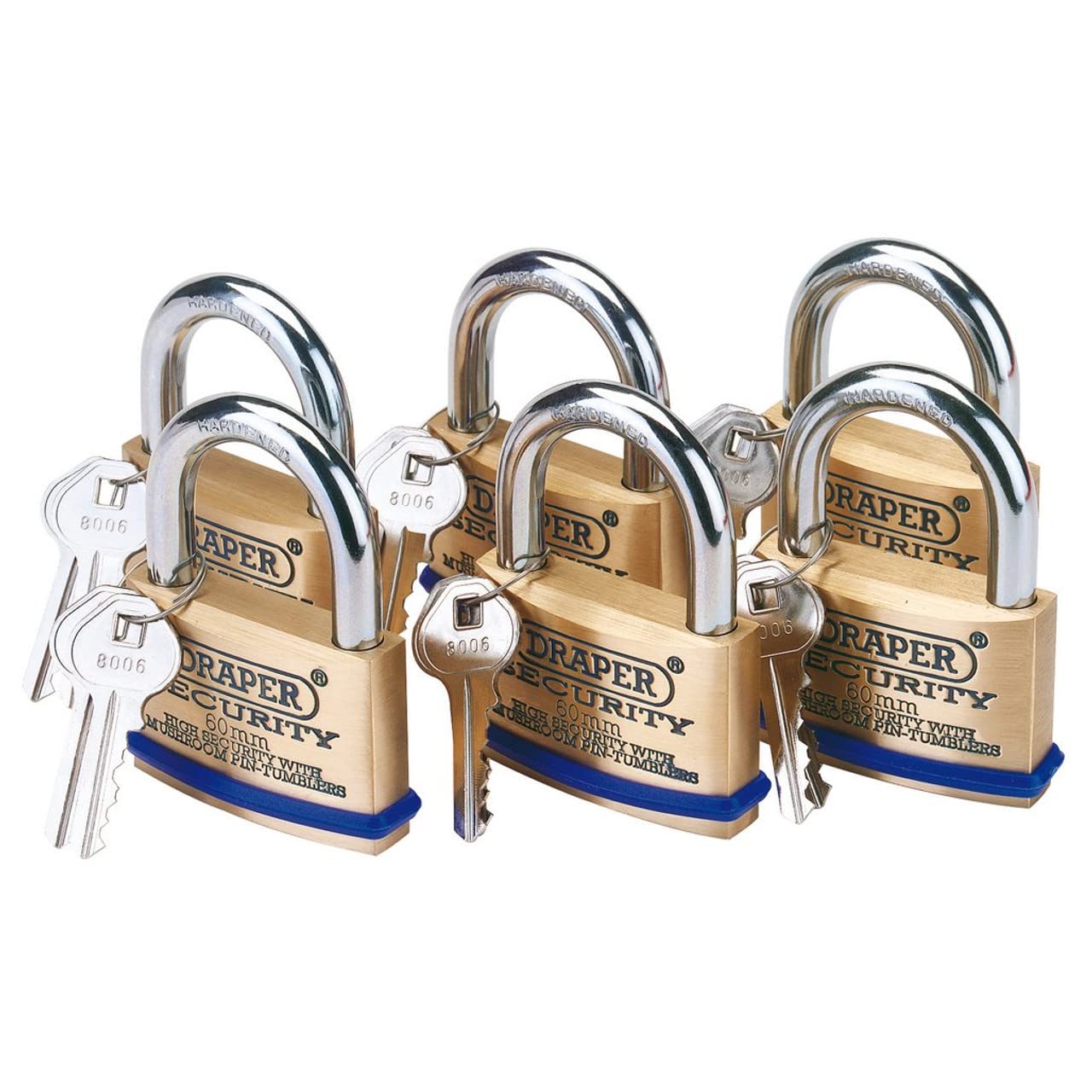 Draper 67663 6 60 mm Keyed Alike Solid Brass Padlocks