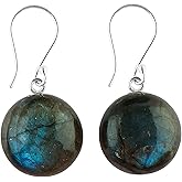 DEVMUKTI 925 Sterling Silver Earrings for Women, Multi Flash Labradorite Dangle Earring, Natural Gemstones and Crystals Cabochon, Healing Stones, Handmade Jewelry, Minimalist, Birthday, Gifts for Her
