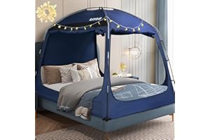 RIYDH Bed Tent Bed Canopy Breathable 100% for Adult and Kids- Original Design Light Reduction 93% Sleeping Dream Tents Indoor Portable Big Space with String Light 3 Doors Twin Full Queen King Size