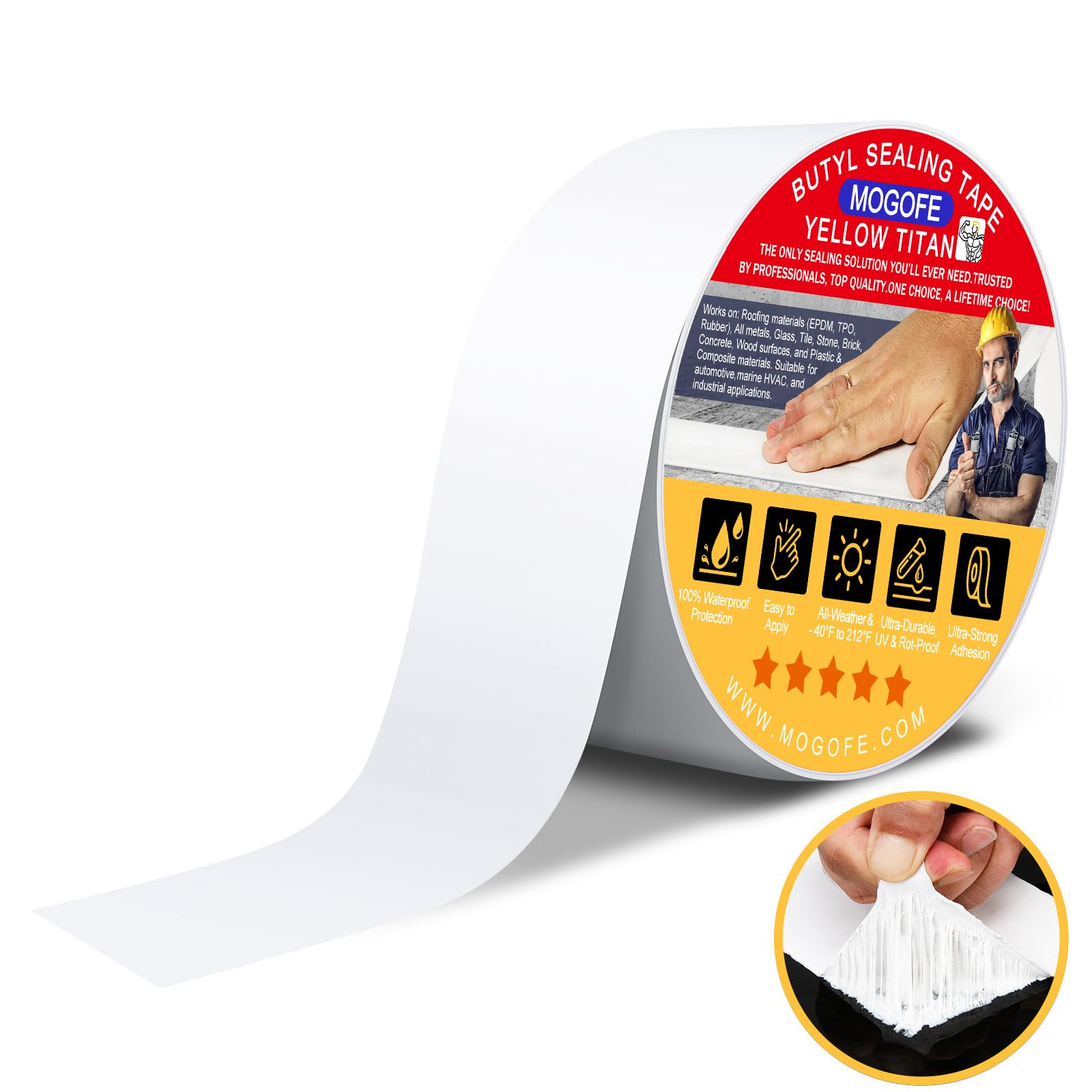 Photo 1 of MOGOFE RV Roof Sealant Tape White, 1.5 Inch x 50 Feet RV Repair Roof Sealer Seal Tape UV-Resistant Waterproof Sealant Tape for RV Repair, Camper, Trailer, Boat Sealing, Leaking Roof, Window