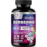 Berberine HCL Supplement 1200mg - High Absorption HCL, Extra Strength Berberine Supplement for Advanced Heart Health & Daily Immune Support, Sugar Free, Vegan, Bottled in USA - 60 Veggie Capsules