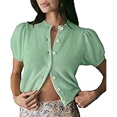 Womens Puff Short Sleeve Cardigan Sweaters Cropped Button up Lightweight Y2k Knit Summer Cardigans