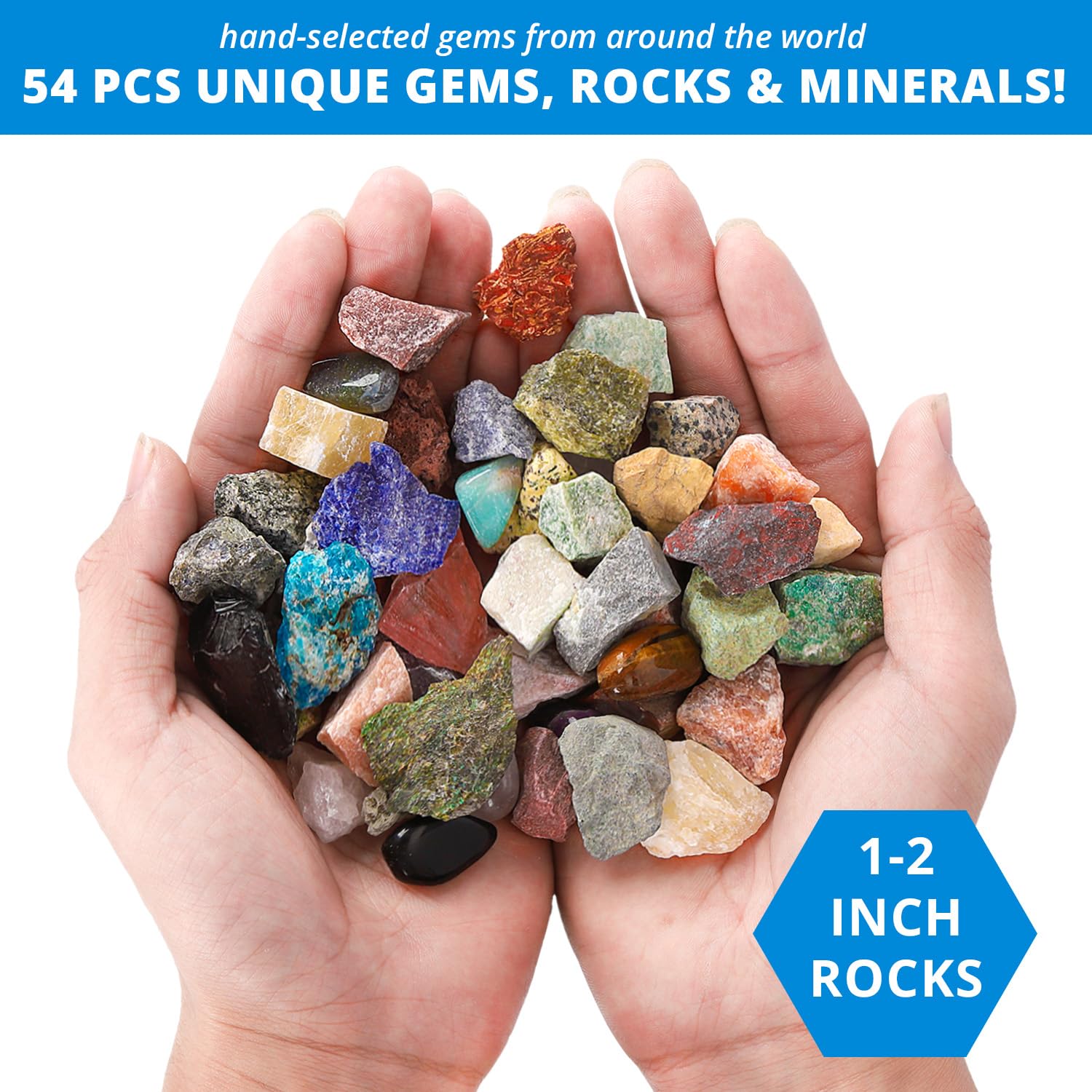 Rock Collection Starter Kit - 54 Pcs Assorted Gemstones, Crystals, Rocks & Minerals, with Learning Book & ID Cards, Earth Science Kit Toy, A Geology Gift for Kids & Adults Ages 8+