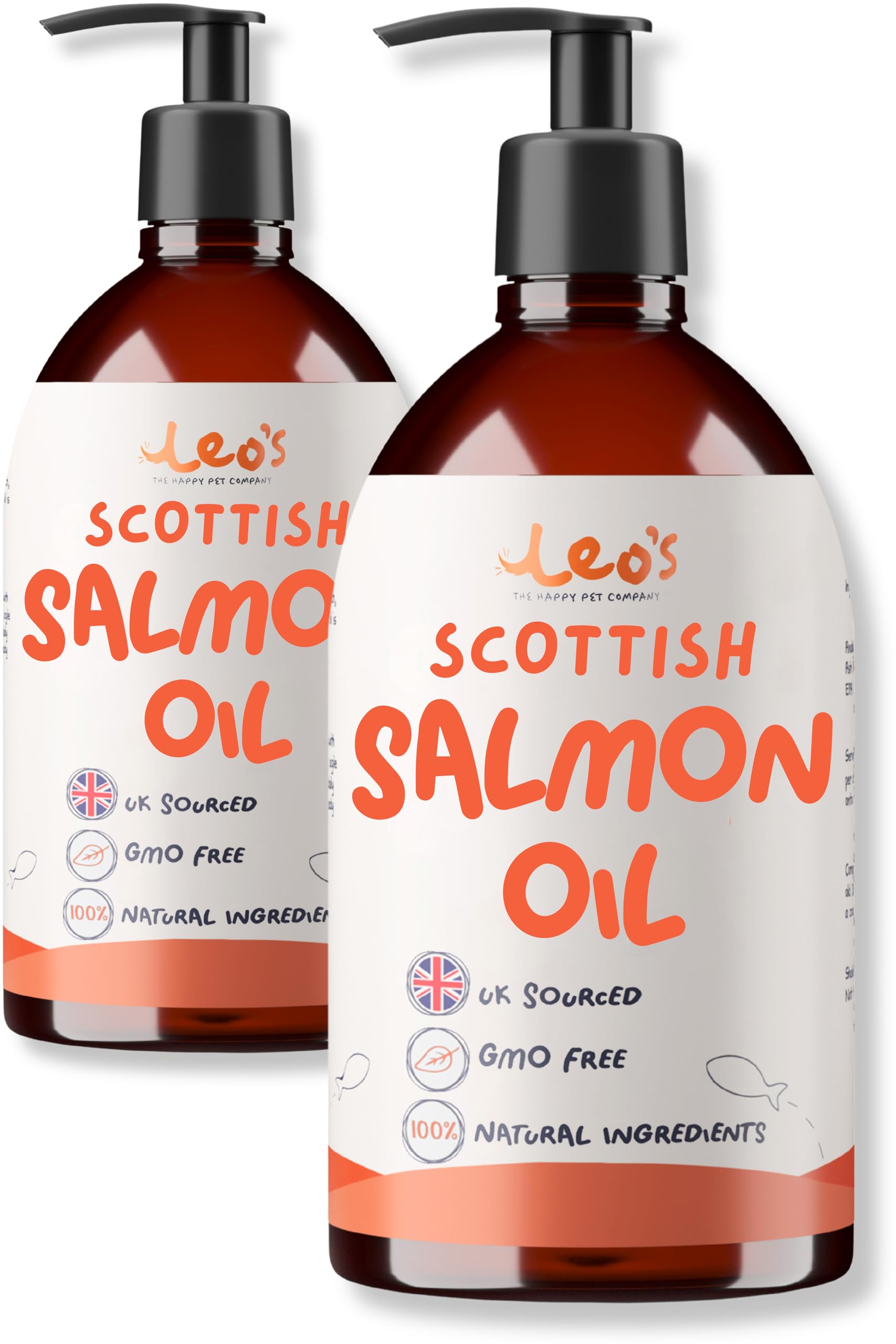 Leo's Salmon Oil 1 litre for Dogs and Cats | Premium 100% Natural Food Topper Fish Oil for Dogs and Cats | Enhances Coat Shine, Joint Health, Itchy or Dry Skin, and Dandruff Hair Treatment 2 X 500ml