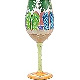 Enesco Lolita Designs Stuck in the Sand Flip-Flops Hand-Painted Artisan Wine Glass, 15 Ounce, Multicolor