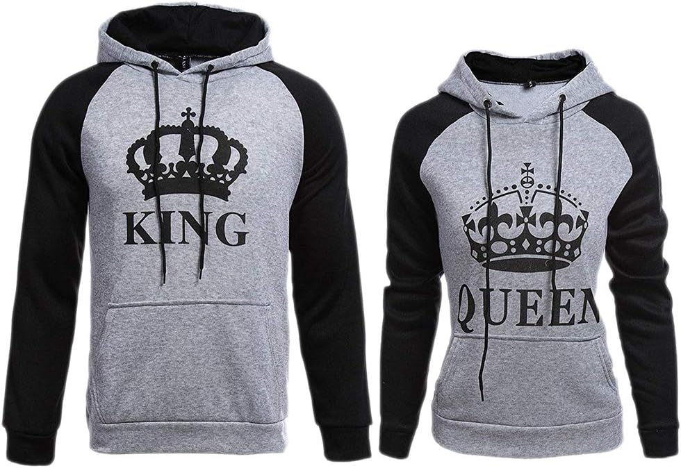 Couples Hoodies Hooded His King and Her Queen Sweatshirt