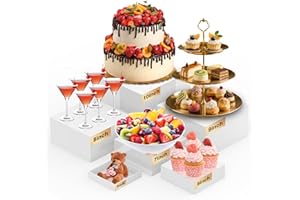 CHONOVO Buffet Risers Set of 6 Food Display Risers for Party, White Dessert Stands, Acrylic Cube Boxes Display Nesting for Buffet Table Catering Dessert 5" 6" 7" 8" 9" 10"