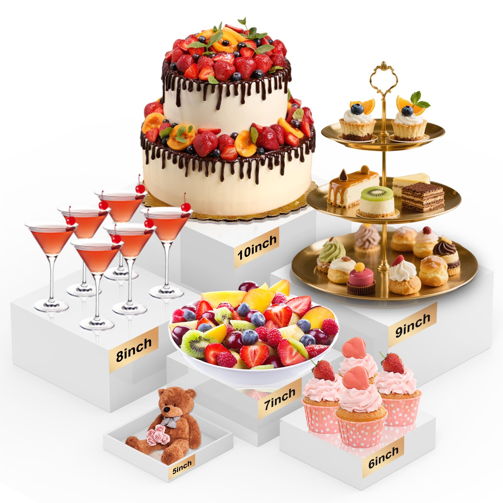 CHONOVO Buffet Risers Set of 6 Food Display Risers for Party, White ...