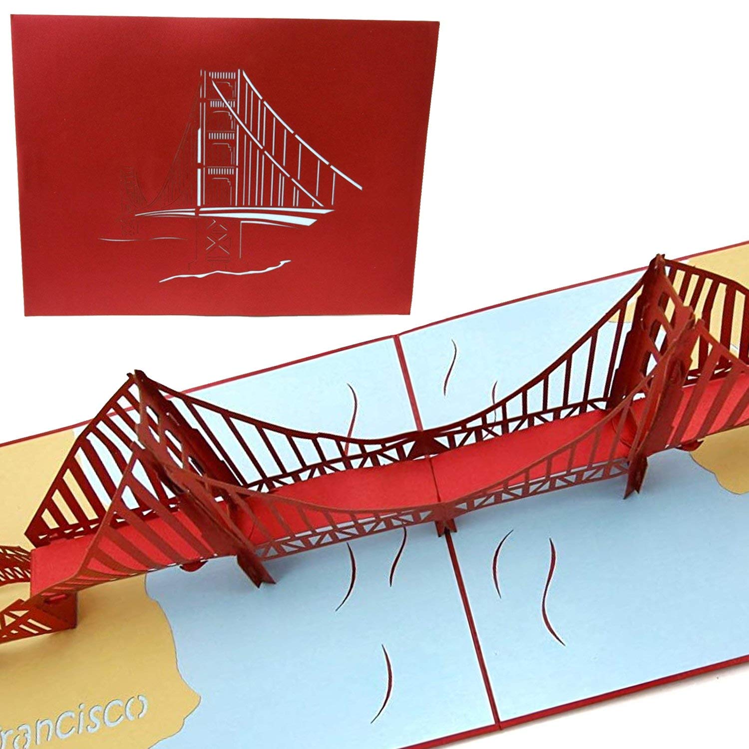 PopLife® Golden Gate Bridge 3D Pop Up Greeting Card for All Occasions - Travellers, Architecture, History Lovers - Folds Flat for Mailing - Birthday, Graduation, Retirement, Anniversary, Thank You