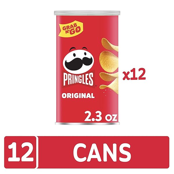 PRINGLES POTATO CRISPS CHIPS, LUNCH SNACKS, OFFICE AND KIDS SNACKS, GRAB N’ GO, ORIGINAL (12 CANS)