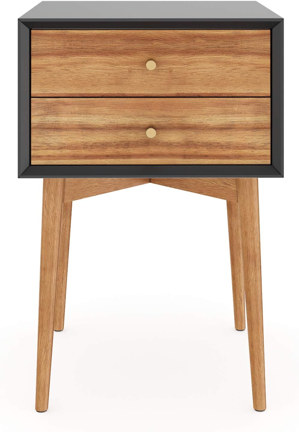 Nathan James Harper Mid-Century Side Table, 2-Drawer Wood Nightstand, Black/Brown: Furniture & Decor