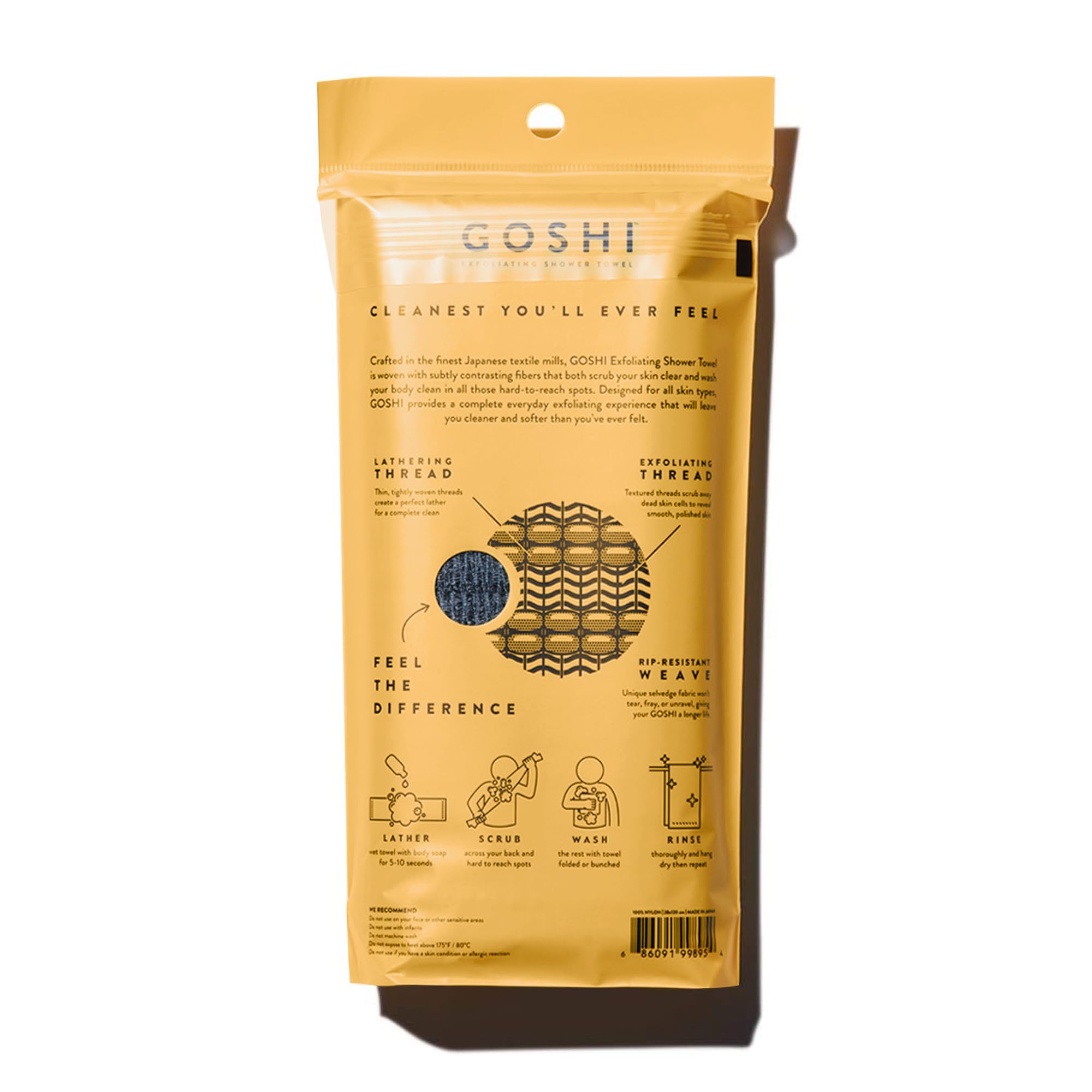 GOSHI Exfoliating Shower Towel - Rip-Resistant Exfoliating Washcloth for All Skin Types - Made in Japan
