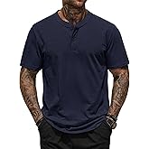 Herberton Mens Henley Shirts Casual Loose Fit Stretch Plain Short Sleeve T-Shirts (S-XXL)