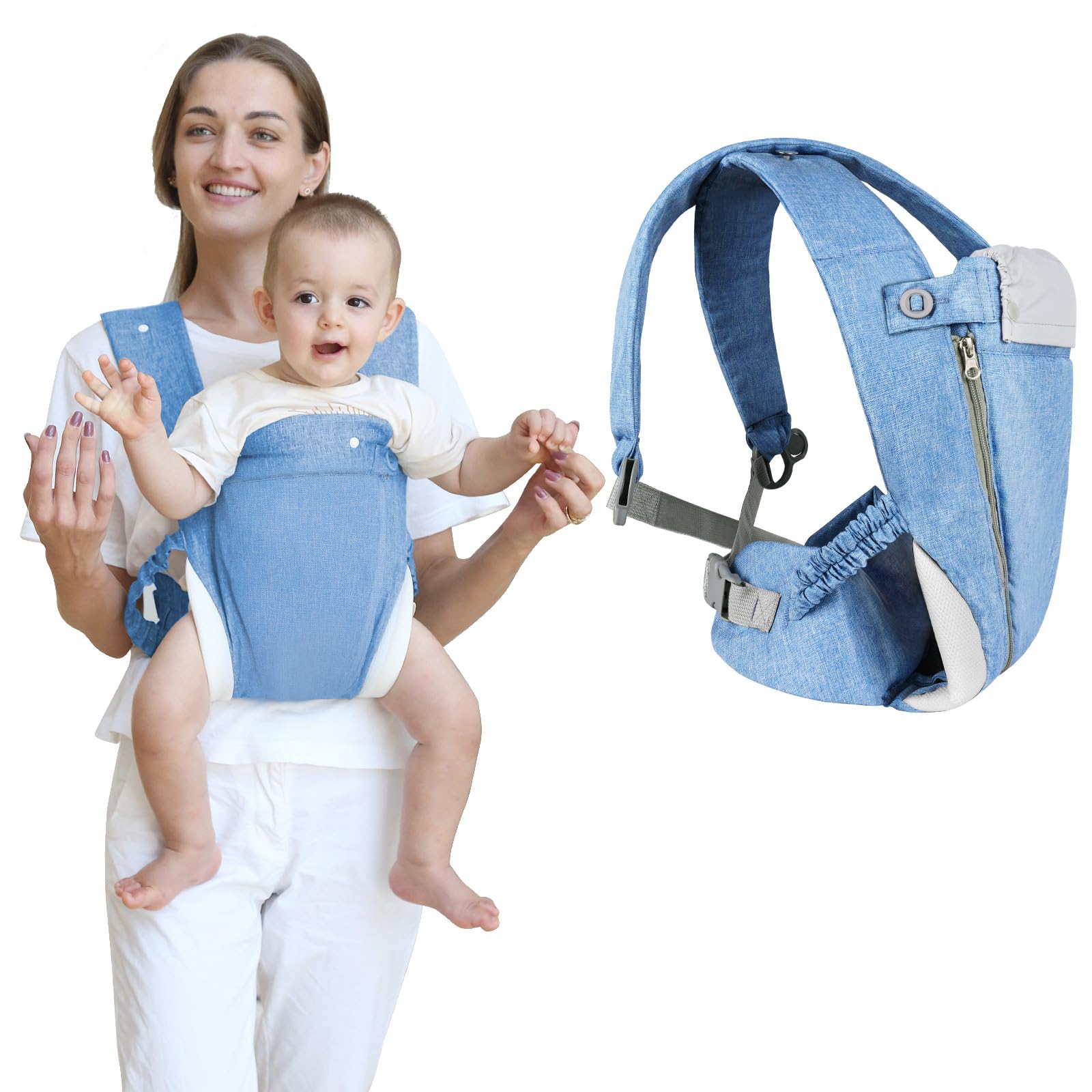 Aolso 4-in-1 Baby Carrier Newborn to Toddler, Baby Carrier Baby Sling Carrier, Breathable Zipper & Belt, Front and Back Adjustable Baby Sling Carrier for for 7-40lbs (Blue)
