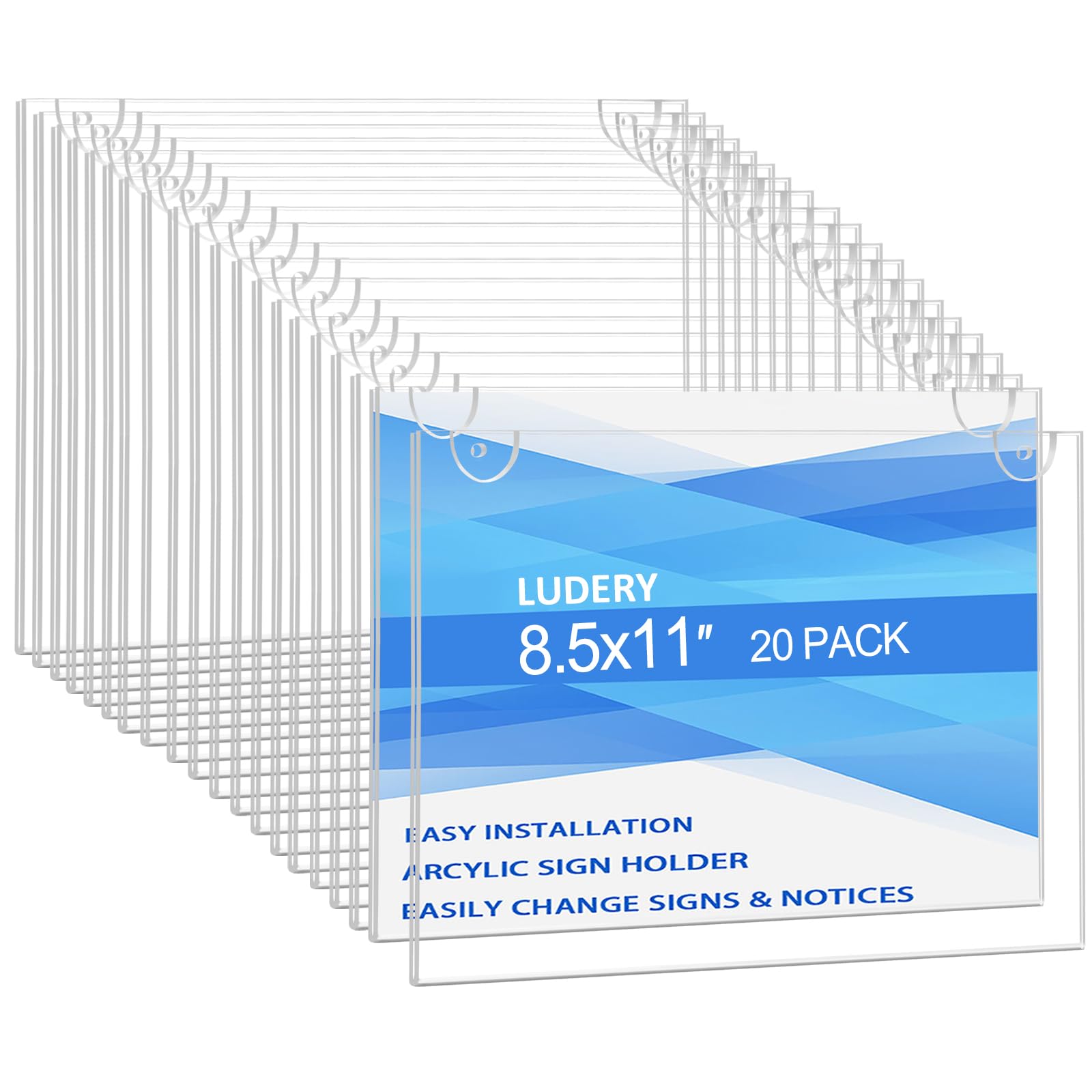 Photo 1 of Acrylic Sign Holder 11x8.5 Horizontall, Wall Mount Document Holder, Clear Plastic Picture Frame with Tape Adhesive and Screws for Office, Home, Store, Restaurant - 20 Pack
