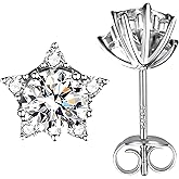 Moissanite Earrings for Men and Women in White Gold Plated Sterling Silver - Trendy Lab Grown Diamond Stud Earrings Ideal Mens Earrings for Birthdays, Weddings