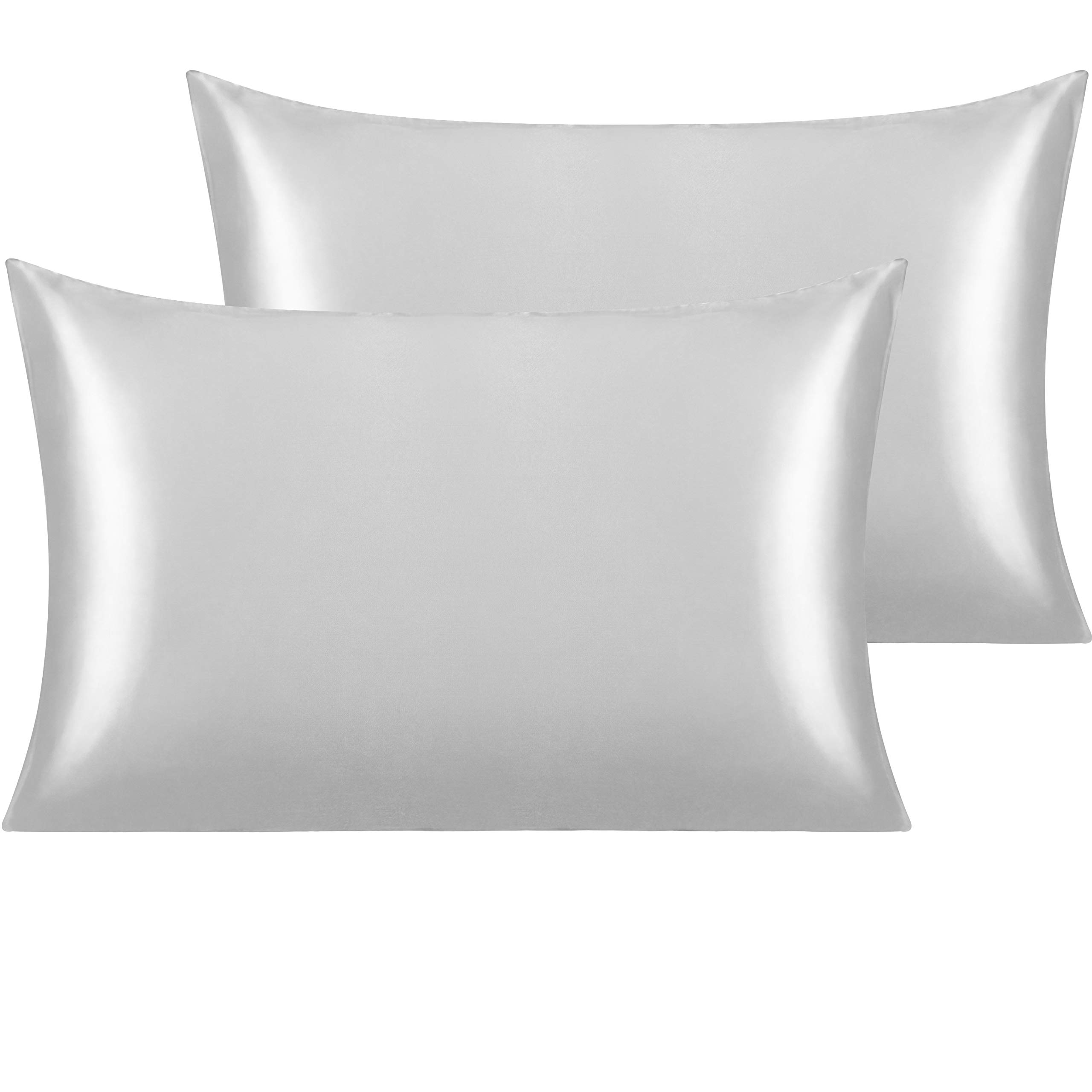 NTBAY Silk Satin Pillowcases - Satin Pillowcase for Hair and Skin, Pillow Cases 2 Pack with Envelope Closure, 50x75 cm, Silver Grey