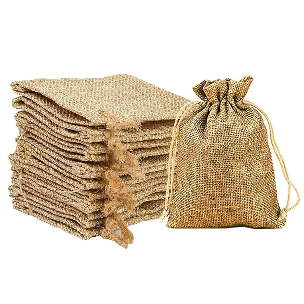 kuou 20 Pcs Hessian Bags, Small Jute Bag Resusable Sack Burlap Drawstring Wedding Favour Fabric Gift Bags for Wedding Easter Day Party Supplies