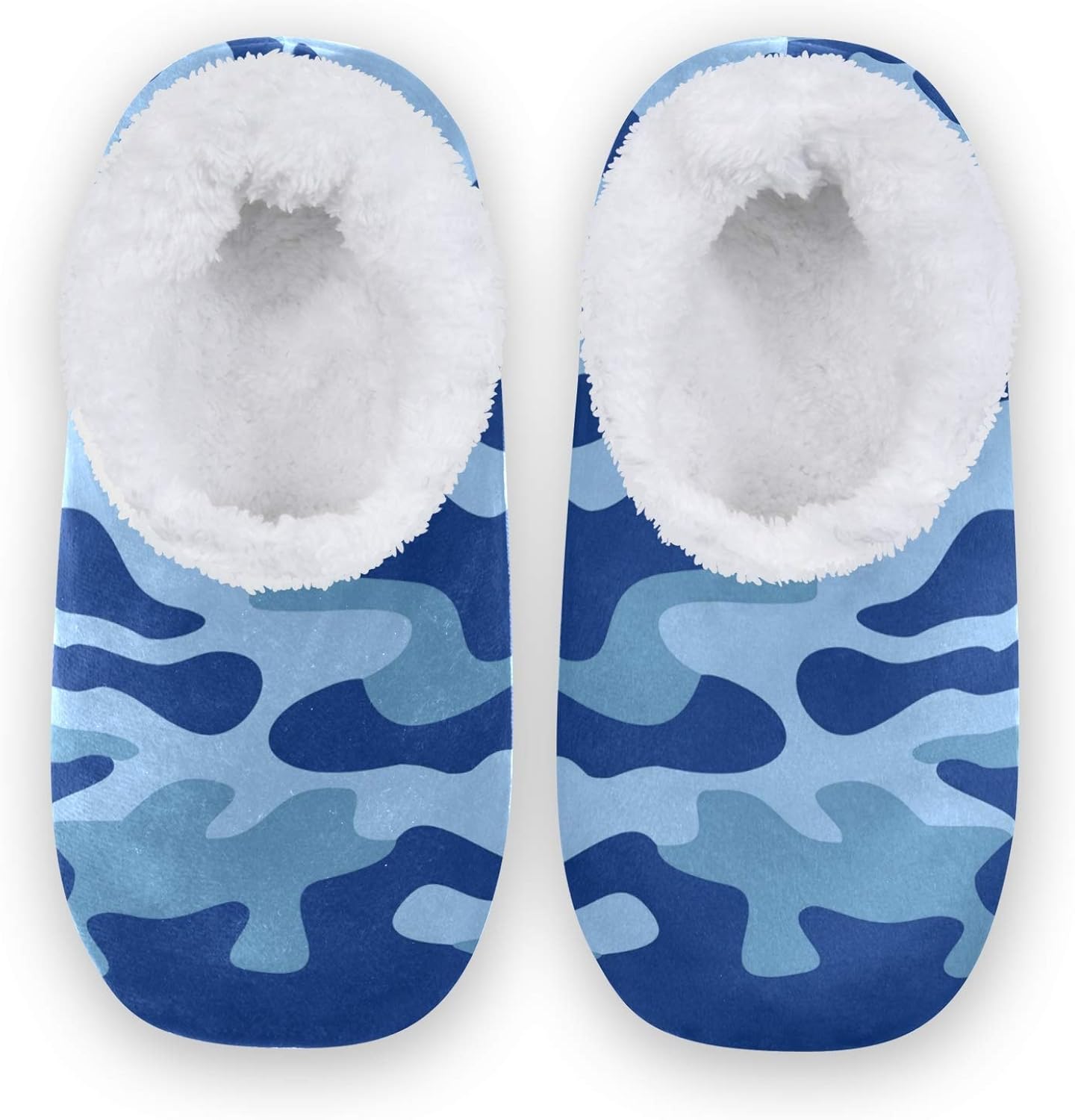 Linomo Camouflage Blue Camo Slippers for Women, Womens House Slippers