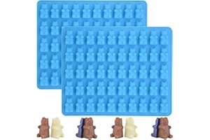 Fchil Silicone Gummy Bear Candy Molds, Set of 2, BPA Free, 100-Cavity, Blue