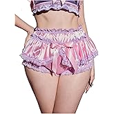 SHENHE Women's Frilly Ruffle Satin Underwear Low Rise Layered Coquette Bow Brief Panty