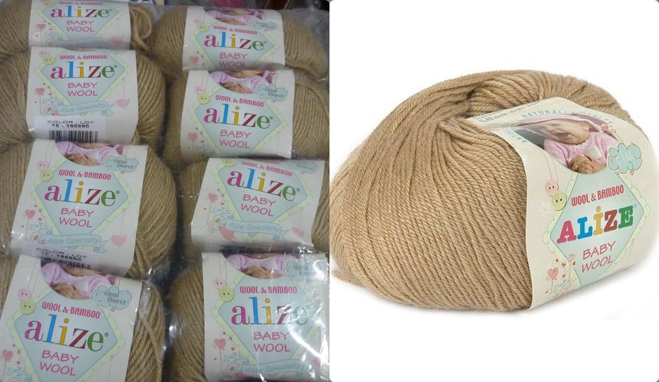 40% Acrylic 40% Wool 20% Bamboo Yarn for Baby Blanket Alize Baby Wool Thread Crochet Hand Knitting Turkish Yarn Craft Art Lot of 8 skeins 400gr 1536 yds Color Beige 75