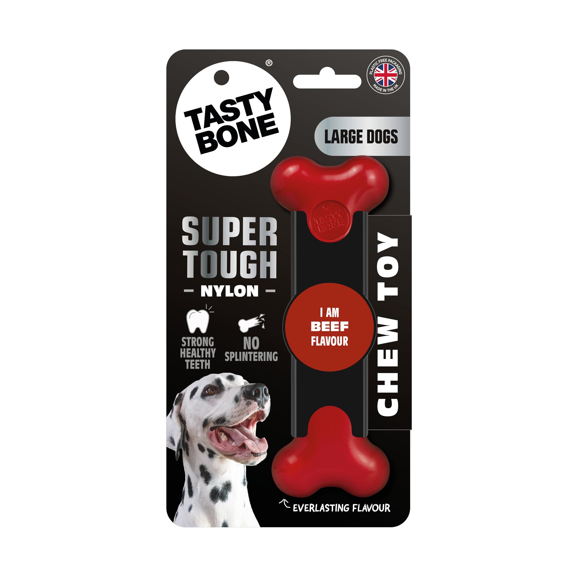 TastyBone Nylon Dog Chew Toy for Large Dogs (Beef) - Indestructible for Aggressive Chewers, Everlasting Flavour, Strong Healthy Teeth, Made in the UK