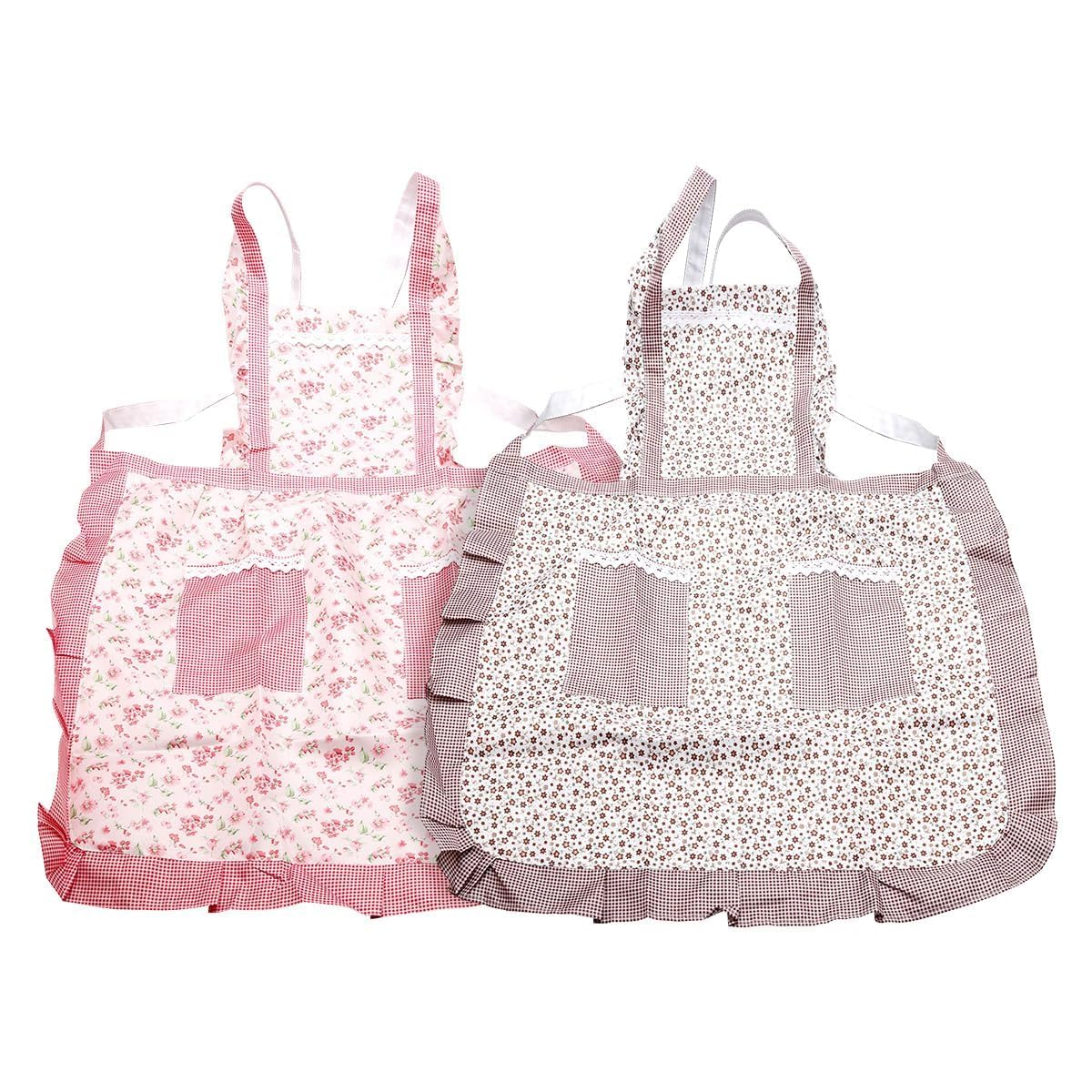 Tabanzhe 2 Pack Floral Kitchen Aprons for Women – Adjustable Stylish Rose Flower Pattern Aprons with Convenient Pockets,Chef Apron for Women Girls Men Cooking Baking Gardening