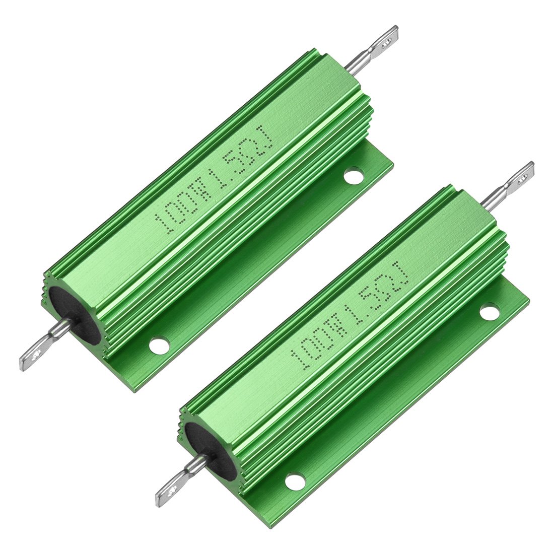 sourcingmap 2 Pcs Aluminum Case Resistor 100W 1.5 Ohm Wirewound Green for LED Replacement Converter 100W 1.5RJ