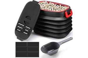 Geelin Wood Pellet Storage Containers with Scoop & Stickers Kit Smoker Pellet Storage Bin Black with Lids Grill Accessory