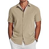 COOFANDY Men's Casual Summer Beach Wrinkle Free Shirts Short Sleeve Button Down Lightweight Untucked Textured Shirt