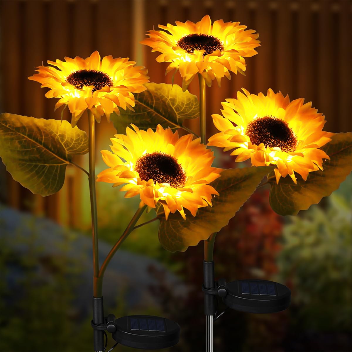 Aolyty LED Solar Sunflower Lights, 2Packs Waterproof Garden Lights, Sunflower Stake Lamp, Outdoor Artificial Ornaments Decoration Light for Pathway Party Wedding (2 Heads)