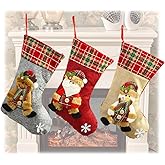 W-Mdsks 3PCS 12.5" Classic Christmas Stockings, Santa Snowman Reindeer Characters Middle Size Christmas Stockings for Family Holiday Christmas Party Decorations