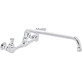 Kitchen Sink Faucet Wall Mount - DuraSteel 8" Center Commercial Kitchen Sink Faucet with 12" Swivel Spout - Dual Lever Handles - Brass Constructed & Chrome Polished