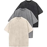 Wyeysyt 3 Pack Oversized Tshirts for Women Vintage Washed Baggy Tees Cotton Short Sleeves Acid Shirts Unisex Tops